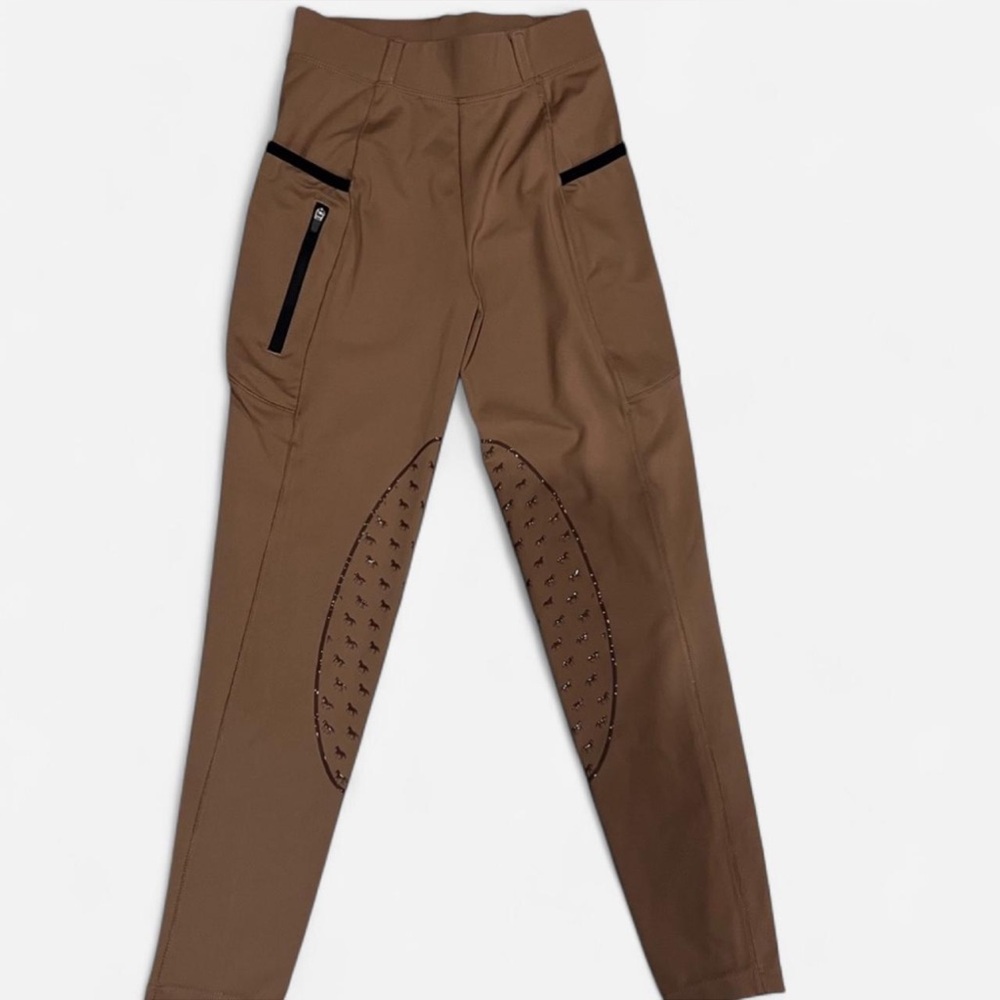 Baleaf Brown Leggings with Black Zip Accents EXTRA SMALL/SMALL